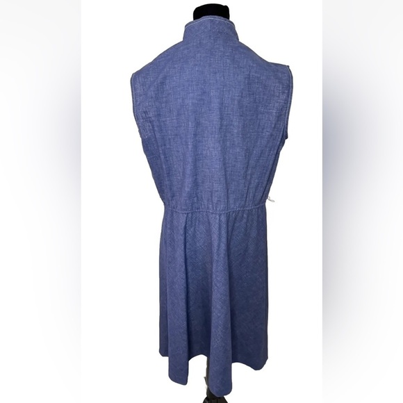 Vintage Dress 80s Walden Classics Secretary XL Blue Pockets Sleeveless Chambray - Picture 2 of 8